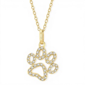 0.17 ctw White Diamond Dog Paw 10K Yellow Gold Pendant Necklace