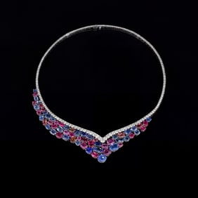 Paradise 54.35 ctw Multi-Gemstone & 7.25ct Diamond Platinum Necklace