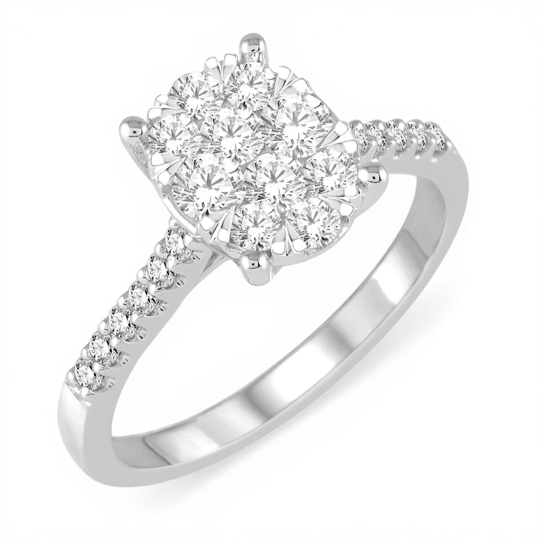 0.78 ctw Oval Cluster White Diamond 14K White Gold Ring: Captured in a moment of brilliance, this magnificent Oval Cluster ring featuring White Diamond speaks to the connoisseur. The gemstones are nestled within a Cluster framework, supported by a substanti