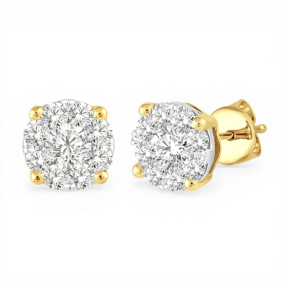1.04 ctw Cluster Round Diamond Stud Earrings 14K Yellow & White Gold (1 of 3)
