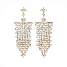 4.22 ctw White Diamond Silk 18K Yellow Gold Earrings