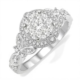 0.61 ctw Diamond Cluster 14K White Gold Engagement Ring