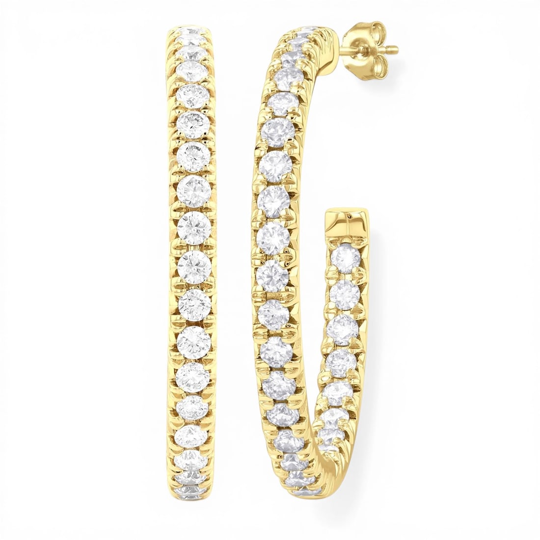 1.01 ctw Pave Diamond Half Hoop 14K Yellow Gold Earrings: Exuding opulence and grace, this breathtaking French Pave Set pair of earrings featuring White Diamond is crafted for the distinguished. Crafted with precision, the Half Hoop setting is seamlessly int