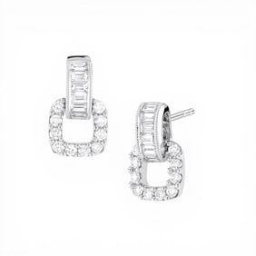 0.53 ctw Baguette & Round Diamond Linq 18k White Gold Stud Earrings