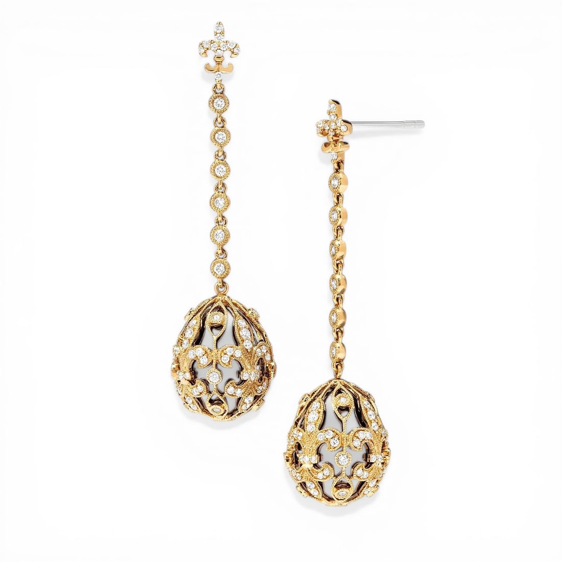 1.27 ctw White Diamond Cage Drop 18K Yellow & White Gold Earrings (1 of 3)
