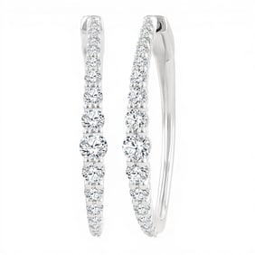 1.0 ctw Graduated Diamond Riviera 14K White Gold Hoop Earrings