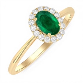 6x4 mm Emerald and 0.14 ctw Diamond 14K Yellow Gold Ring