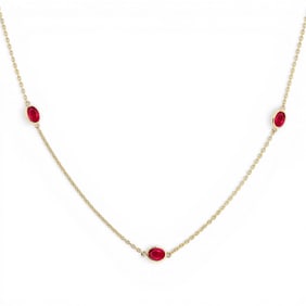 4x3mm Oval Ruby Bezel Station 14k Yellow Gold Necklace