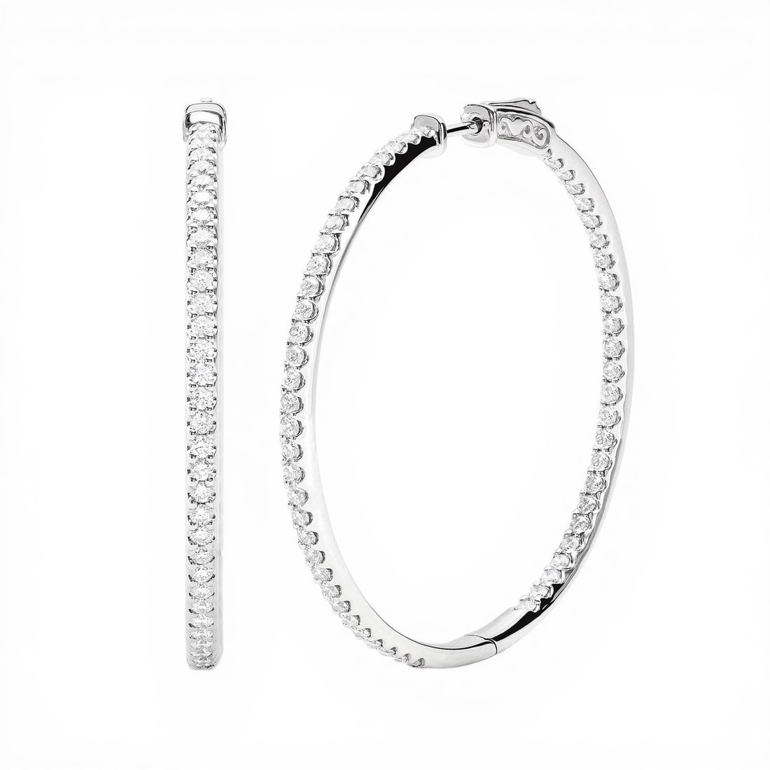 2.5 ctw Diamond 18K White Gold Hoop Earrings: Retail Value: $18,390 An exquisite masterpiece of haute joaillerie, this stunning Classic pair of earrings featuring White Diamond is a true treasure. Expertly mounted in a Hoop setting, the earrings 