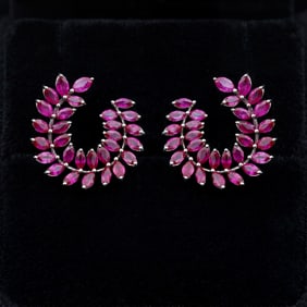 6.7 ctw Ruby Leaf Platinum Earrings