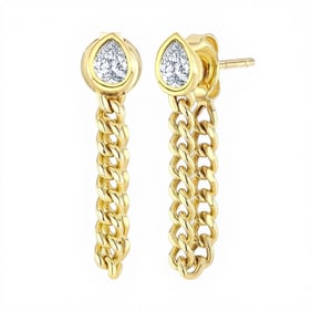0.32 ctw Pear Diamond Bezel Set Curb Link 14K Yellow Gold Earrings