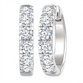 1.50 ctw Round Diamond Hoop 14K White Gold Earrings