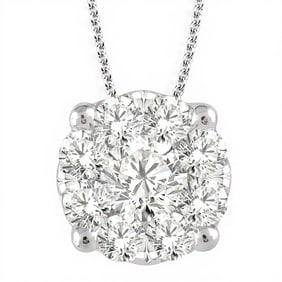 2.0 ctw Cluster Diamond 14K White Gold Pendant Necklace
