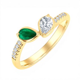 5x3mm Emerald & 0.33 ctw Diamond Toi Et Moi 14K Yellow Gold Ring