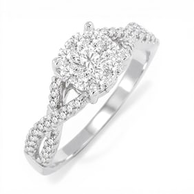 0.37 ctw Diamond Cluster Halo 14K White Gold Engagement Ring