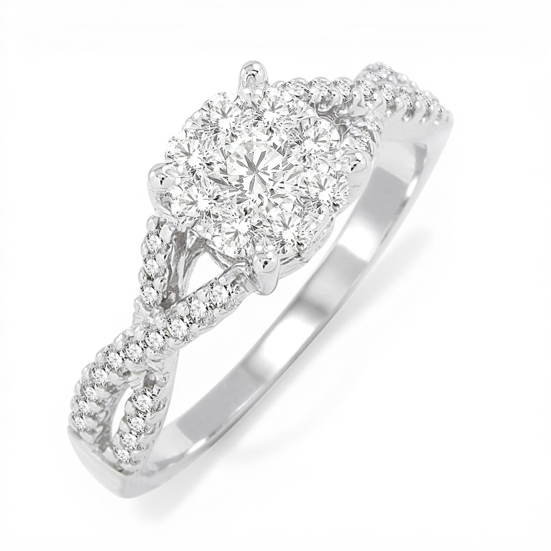 0.37 ctw Diamond Cluster Halo 14K White Gold Engagement Ring: Epitomizing grandeur, this magnificent Cluster Halo ring featuring White Diamond stands as a beacon of refined taste. Showcasing the gems in a Halo arrangement, the ring consists of 3.0 grams of 14K W