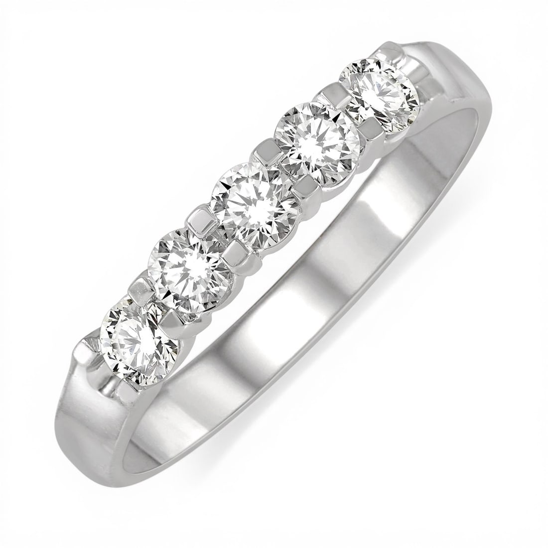 Five Stone 0.50 ctw Diamond 14K White Gold Band Ring: A symphony of light and color, this stunning Five Stone ring featuring White Diamond embodies the pinnacle of luxury. Expertly mounted in a Five-Stone Band setting, the ring is crafted in 2.55 grams o