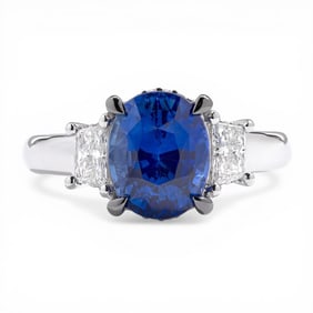 Blue Sapphire and 0.47 ctw White Diamond Platinum Ring