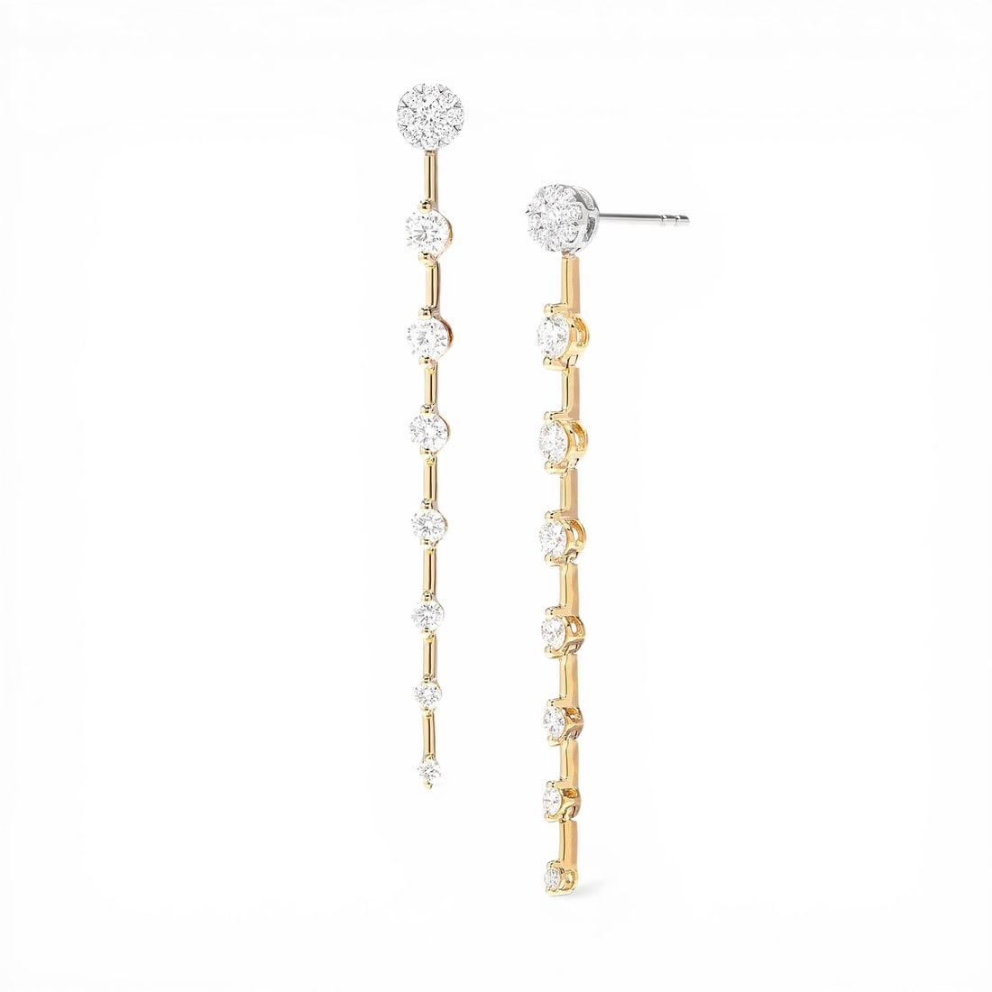 0.90 ctw White Diamond Flexi Drop Cluster 18K Yellow & White Gold Earrings (1 of 3)