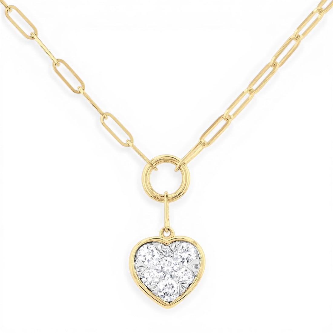0.26 ctw Cluster Heart White Diamond 14K Yellow & White Gold Necklace: Rare and radiant, this stunning Cluster Heart necklace featuring White Diamonds offers a touch of the extraordinary. A detailed Cluster gallery secures the stones, rendered in 0.65 grams of lustrous 1