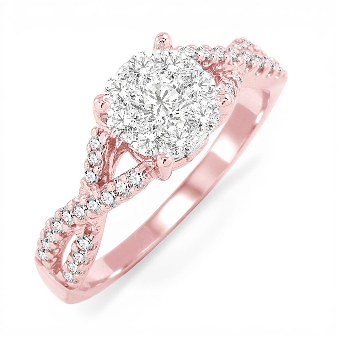 0.37 ctw Cluster Diamond 14K Rose & White Gold Engagement Ring: Rare and radiant, this exquisite Cluster ring featuring White Diamond offers a touch of the extraordinary. Crafted with precision, the Cluster setting is seamlessly integrated into 3.0 grams of 14K Ro