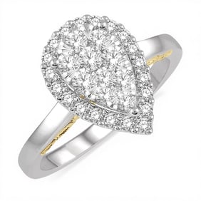 0.77 ctw Pear Shape Cluster Diamond 14K White & Yellow Gold Ring