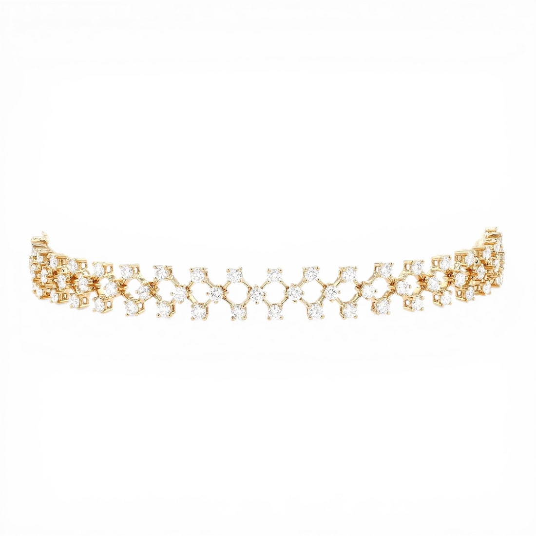 3.33 ctw Diamond Silk Thin 18k Yellow Gold Bracelet: Retail Value: $17,880 Exuding opulence and grace, this magnificent Silk Thin bracelet featuring White Diamond is crafted for the distinguished. Securely held in a classic Lattice Setting design, the b