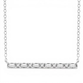 0.14 ctw Baguette & Round Diamond Bar 10K White Gold Necklace