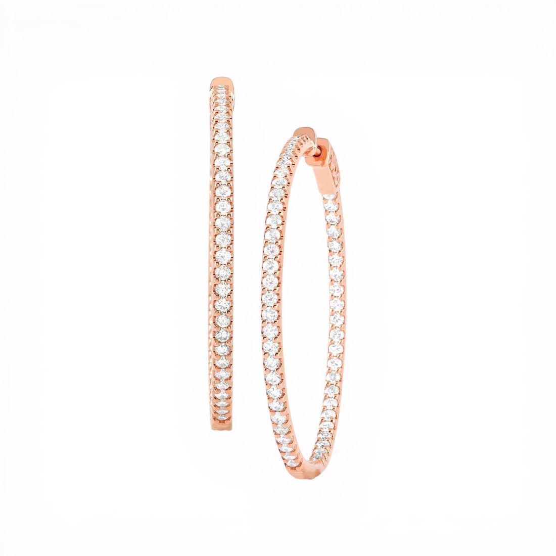 2.12 ctw White Diamond 18K Rose Gold Hoop Earrings: Retail Value: $14,505 A symphony of light and color, this magnificent Hoop pair of earrings featuring White Diamond embodies the pinnacle of luxury. Showcasing the gems in a Hoop arrangement, the earr
