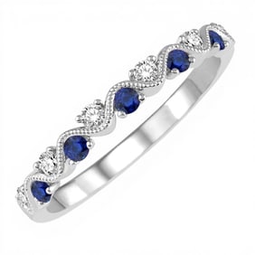 1.8mm Sapphire and 0.15 ctw Diamond 14K White Gold Band Ring