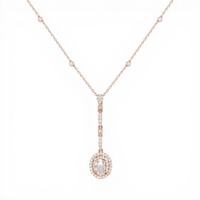 1.32 ctw White Diamond 18K Rose Gold Floral Drop Pendant Necklace