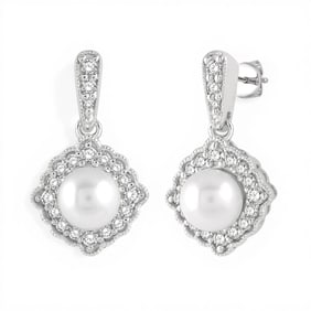 6mm Cultured Pearl and 0.25 ctw White Diamond 10K White Gold Earrings