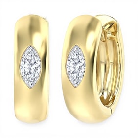 0.27 ctw Marquise Diamond Bezel Set Huggie 14K Yellow Gold Earrings