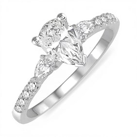 0.87 ctw Pear & Round Diamond Three-Stone 14K White Gold Engagement Ring