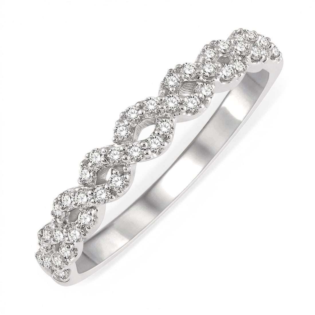 0.25 ctw Entwined Diamond Stackable Twist Band 14K White Gold Ring (1 of 3)
