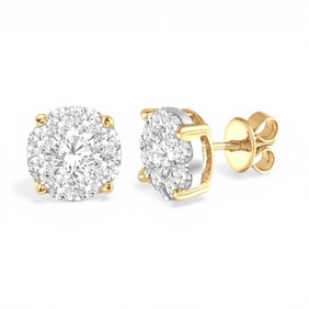 1.52 ctw Cluster Diamond 14K Yellow & White Gold Stud Earrings