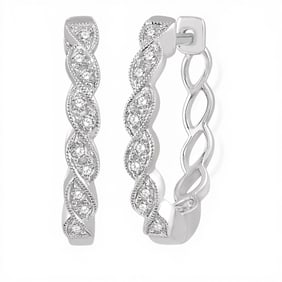 0.16 ctw Diamond Braided Hoop 10K White Gold Earrings