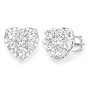 0.99 ctw Heart Shape Cluster Diamond 14K White Gold Stud Earrings