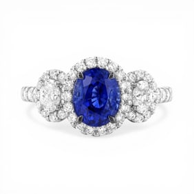 Oval Blue Sapphire and 1.02 ctw White Diamond 18K White Gold Ring