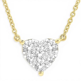 0.5 ctw Cluster Diamond Heart 14K Yellow and White Gold Pendant Necklace