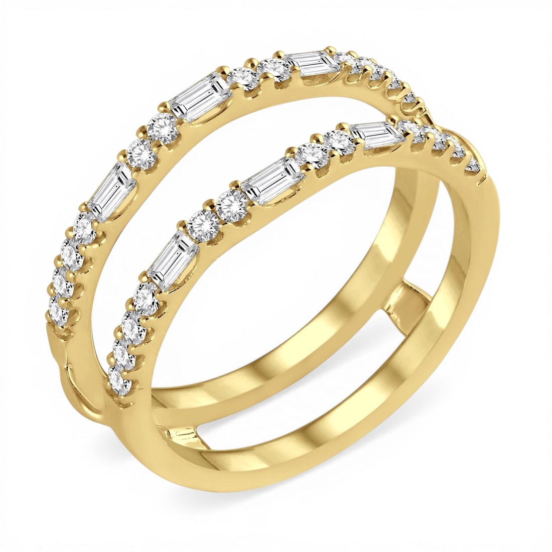 0.55 ctw Baguette & Round Diamond 14K Yellow Gold Insert Ring: A symphony of light and color, this breathtaking Baguette and Round Cut ring featuring White Diamond embodies the pinnacle of luxury. Expertly mounted in a Insert/Guard Ring setting, the ring is craft
