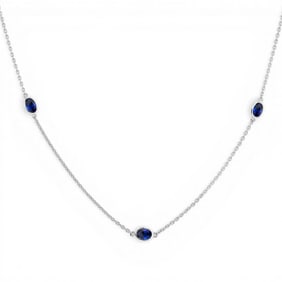 4x3 mm Oval Sapphire 14K White Gold Station Necklace