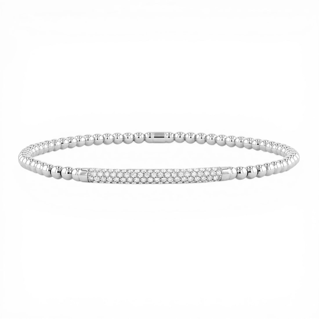 0.56 ctw Diamond Pave Bar Stretch 18K White Gold Bracelet: Retail Value: $11,640 Defining modern elegance, this stunning Pave Bar bracelet featuring White Diamond captures the essence of style. Showcasing the gems in a Pave Bar arrangement, the bracelet consi