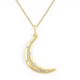 0.06 ctw Diamond Moon Mosaic 10K Yellow Gold Pendant Necklace