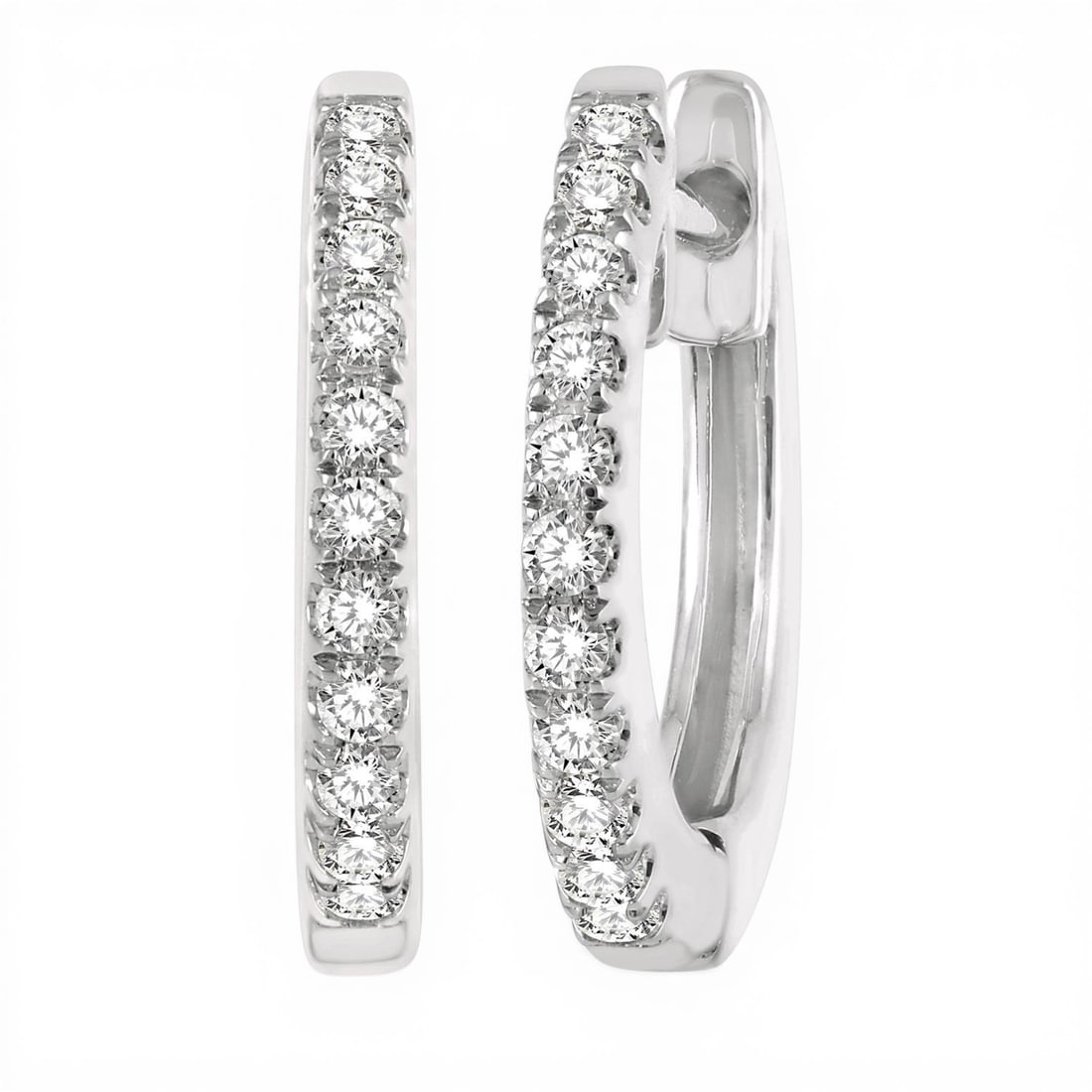 0.15 ctw Diamond 14k White Gold Huggie Earrings: An exquisite masterpiece of haute joaillerie, this elegant Petite Fashion pair of earrings featuring White Diamond is a true treasure. A detailed Huggie Hoop gallery secures the stones, rendered in 1.