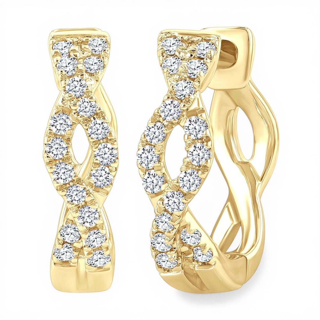 0.14 ctw Diamond 10K Yellow Gold Huggie Earrings: A symphony of light and color, this stunning Entwined Round Cut pair of earrings featuring Natural Diamonds embodies the pinnacle of luxury. Expertly mounted in a Huggie Hoop setting, the earrings are