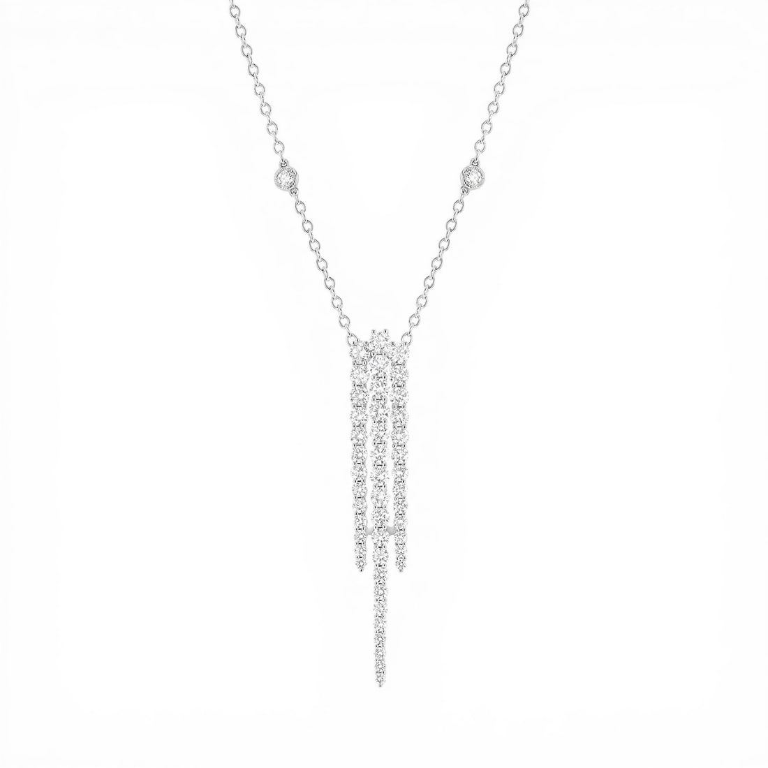 1.93 ctw Diamond 18K White Gold Pendant Necklace: Retail Value: $10,500 A testament to superior craftsmanship, this stunning 3-Row Graduating pendant necklace featuring Natural Diamonds is unparalleled. Expertly mounted in a Fringe setting, the penda