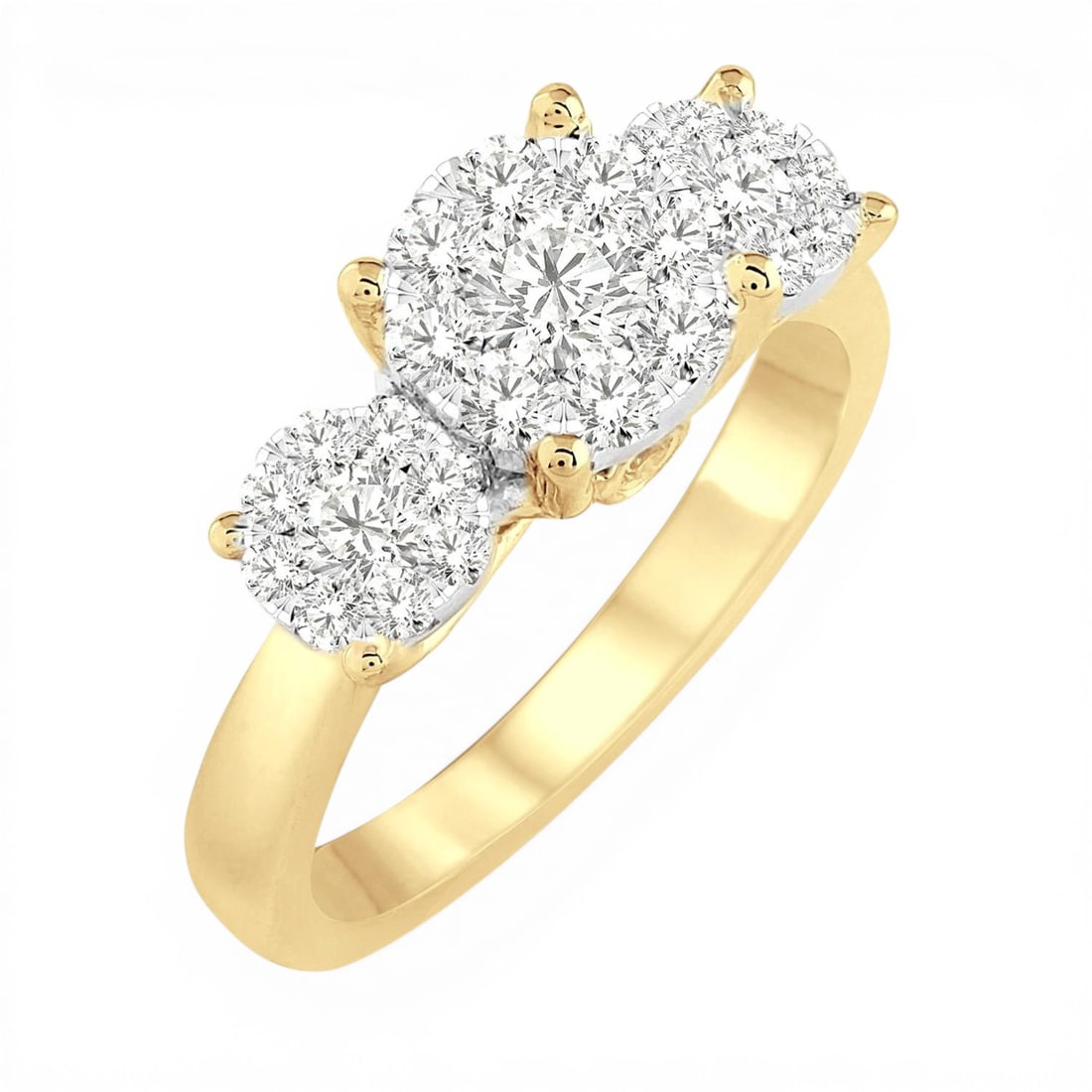 1.03 ctw White Diamond Cluster Three Stone 14K Yellow & White Gold Ring (1 of 3)