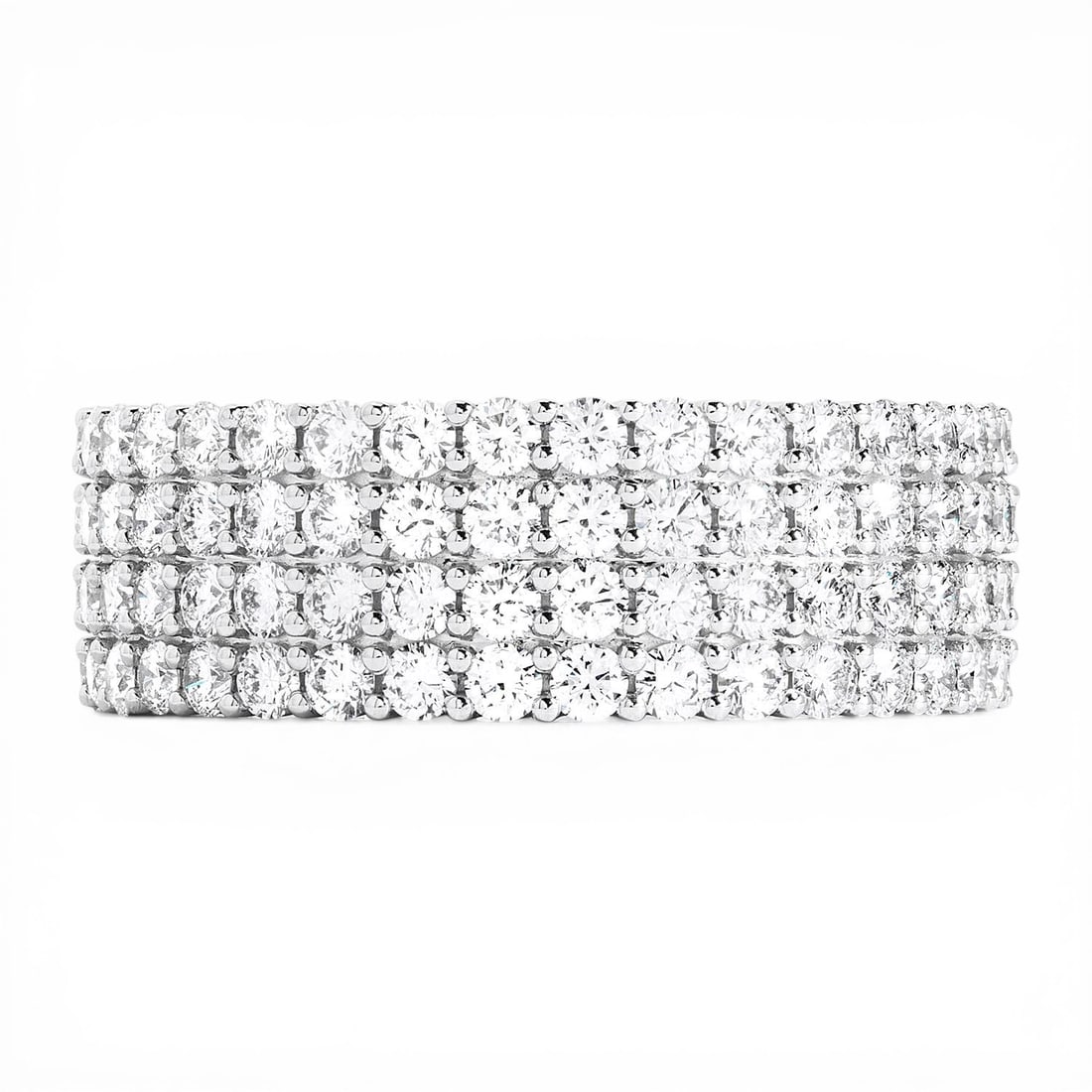 2.56 ctw Duchess 4-Row Diamond 18K White Gold Band Ring: Retail Value: $14,325 Timeless and sophisticated, this magnificent 4-Row band ring featuring Natural White Diamonds radiates enduring beauty. Crafted with precision, the Band setting is seamlessly int