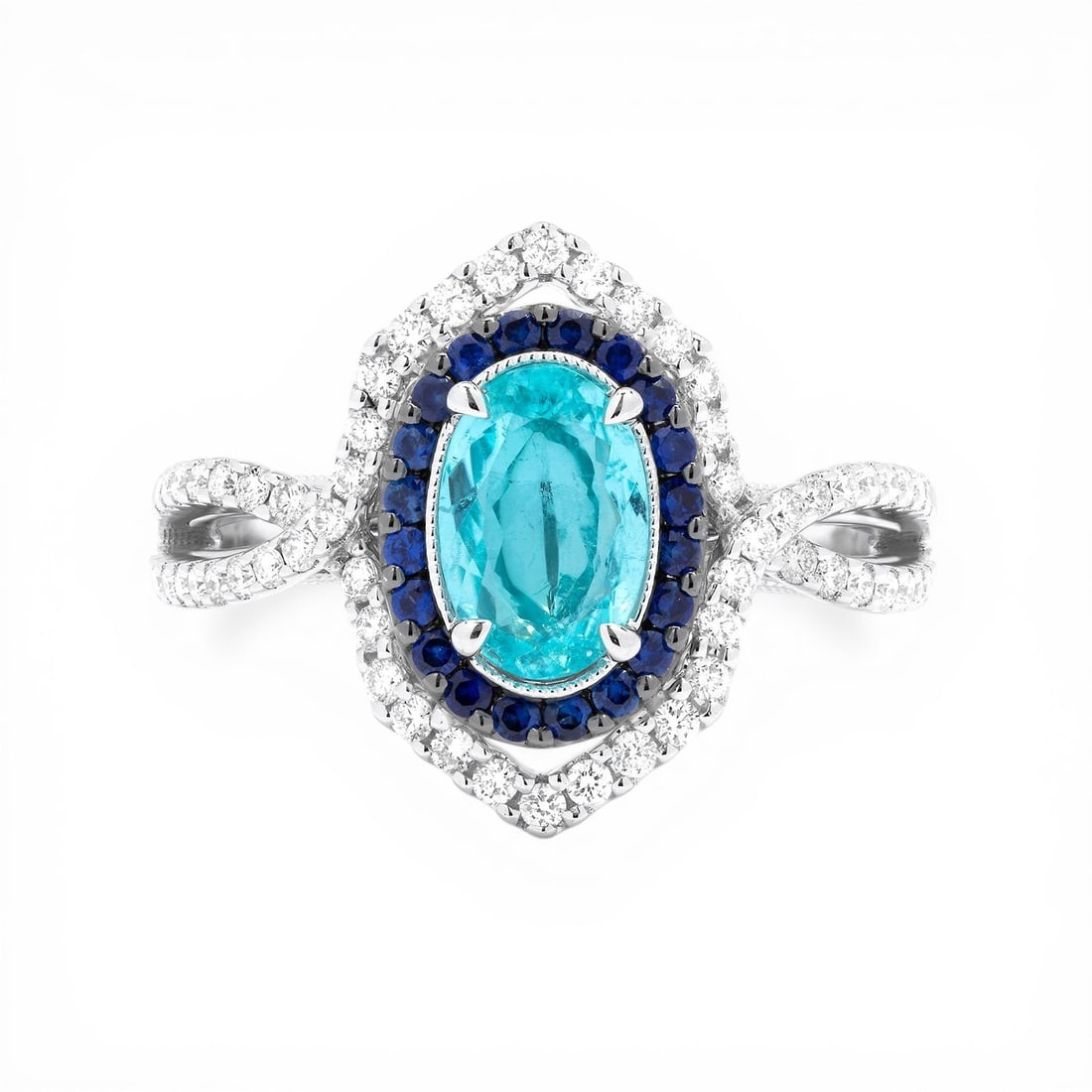Oval Aquamarine, Sapphire & 0.37 ctw Diamond 18K White Gold Ring (1 of 3)